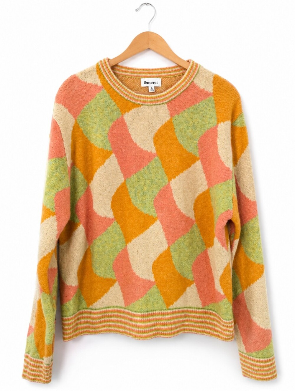 NWOT &merci Geometric Colorblock Fuzzy Knit Sweater Women's Size L